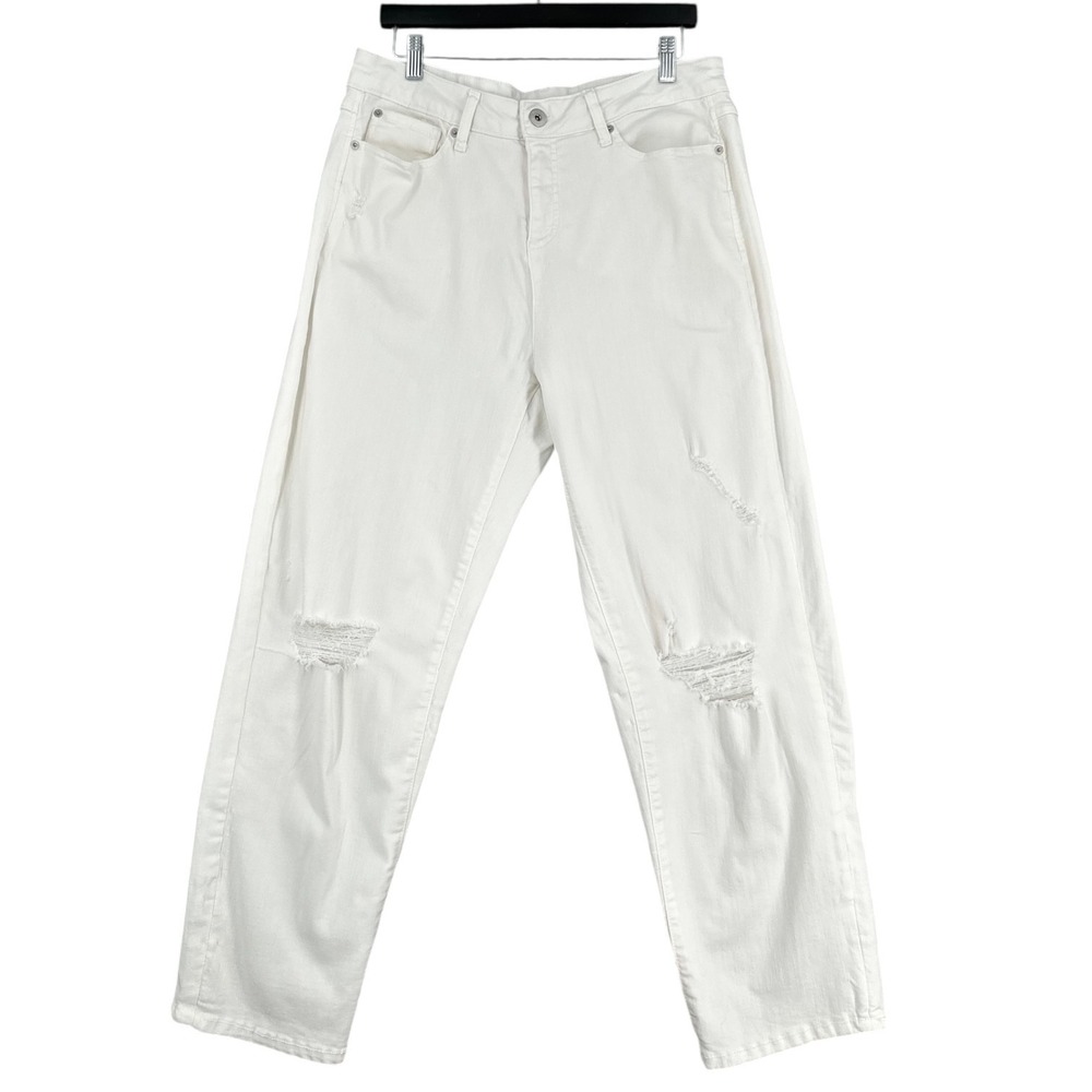 INC Mid Rise Boyfriend Jeans Women 14/32 Cotton Blend White Distressed